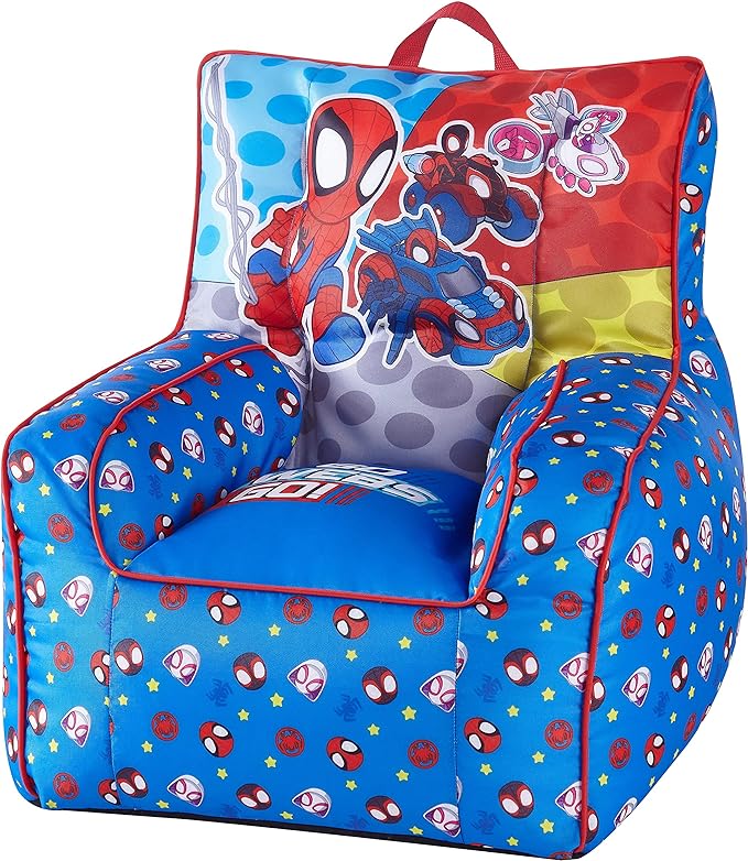 Idea Nuova Marvel Spidey & His Amazing Friends Toddler Nylon Bean Bag Chair with Piping & Top Carry Handle, NN201537, Large, Spidey & Friends - LeafyLoom