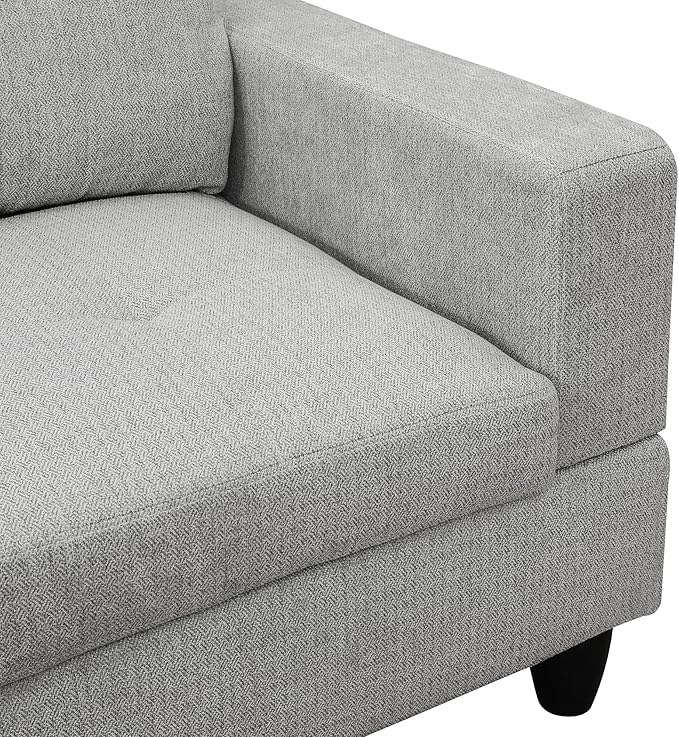 ROOMTEC 3 Piece L Shaped Sectional Sofa Set with Storage Ottoman, Left Facing Chaise Longue, Reversible Backrest w/ 2 Cup Holders, Flannel Tufted Cushions, for Living Room, Off White - LeafyLoom