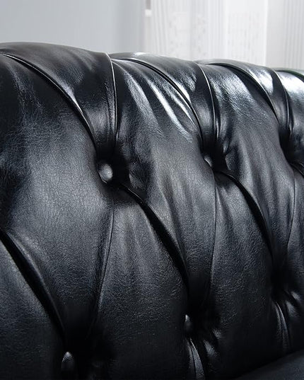 3-Seaters Living Room Clasic Chesterfield Sofa Couch Button Tufted PU Leather Upholstered Sofa&Couch with Luxury Roller Armrest Soild Wood Legs Movable Cushions & Nailhead Decor - LeafyLoom