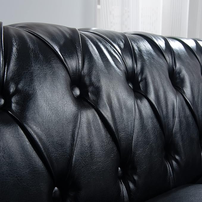3-Seaters Living Room Clasic Chesterfield Sofa Couch Button Tufted PU Leather Upholstered Sofa&Couch with Luxury Roller Armrest Soild Wood Legs Movable Cushions & Nailhead Decor - LeafyLoom
