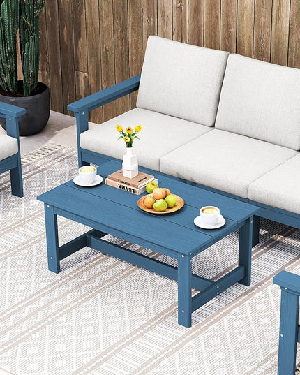 SERWALL HDPE Patio Coffee Table for Balcony, Deck, Blue - LeafyLoom