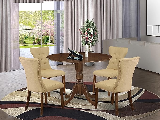 East West Furniture DLGA5-AWA-03 Dublin 5 Piece Set Consist of a Round Dining Room Table with Dropleaf and 4 Parson Kitchen Chairs, 42x42 Inch - LeafyLoom