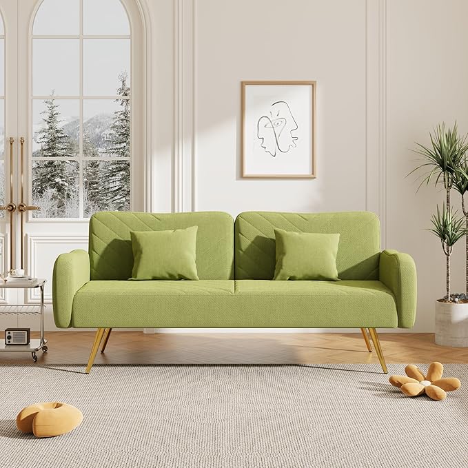 NicBex Sectional Couch Sofa with 2 Throw Pillows Sofa Bed Cloud Couch for Living Room Furniture Sets with Adjustable Back, Modular Sofa for Living Room, Bedroom, Apartment,70.47" L, Green - LeafyLoom