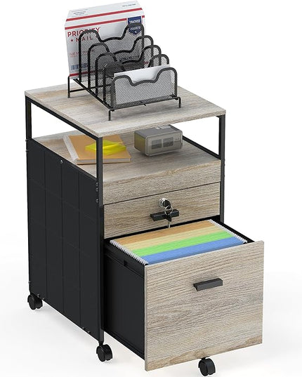 SHW Rolling File Cabinet w/ 2 Drawers & Open Shelf, Maple - LeafyLoom