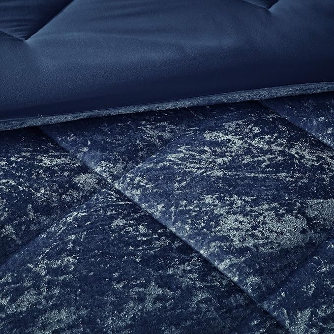 Intelligent Design Twin Comforter Set, Velvet Comforter Set , Luxury Diamond Quilting Comforter Set, Fluffy Comforter Bed Set with Decorative Pillowand 1 Sham, 3 Piece Navy, Twin/Twin XL - LeafyLoom