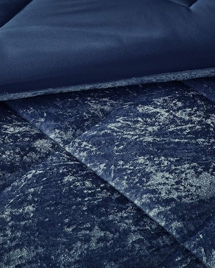 Intelligent Design Queen Comforter Set, Velvet Comforter Set , Luxury Diamond Quilting Comforter Set, Fluffy Comforter Bed Set with Decorative Pillowand 2 Shams, 4 Piece Navy, Full/Queen - LeafyLoom