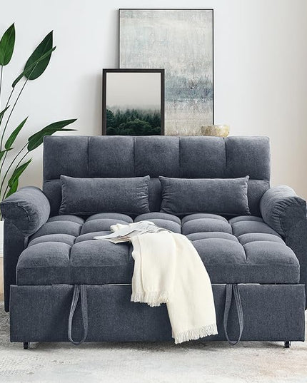 Large 2 Seater Sofa&Couch Loveseat W/Pull Out Sleeper Couch Bed and Pillows,3 in 1 Reclining Backrest Love Seat Convertible Twin XL Size Sleeper&Sofabed for Home Apartment Office Living Room - LeafyLoom