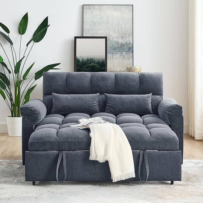 Large 2 Seater Sofa&Couch Loveseat W/Pull Out Sleeper Couch Bed and Pillows,3 in 1 Reclining Backrest Love Seat Convertible Twin XL Size Sleeper&Sofabed for Home Apartment Office Living Room - LeafyLoom