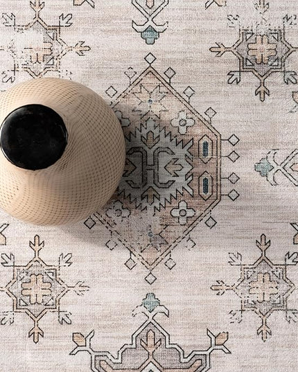 nuLOOM Finley Machine Washable Vintage Distressed Ultra Thin Area Rug, 8' x 10', Ivory - LeafyLoom