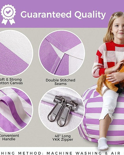 Aubliss Stuffed Animal Bean Bag Storage Chair (Purple/White Striped, Medium (32'')) - LeafyLoom