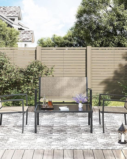 Greesum 4 Pieces Patio Furniture Set, Outdoor Conversation Sets for Patio, Lawn, Garden, Poolside with A Glass Coffee Table, Beige - LeafyLoom