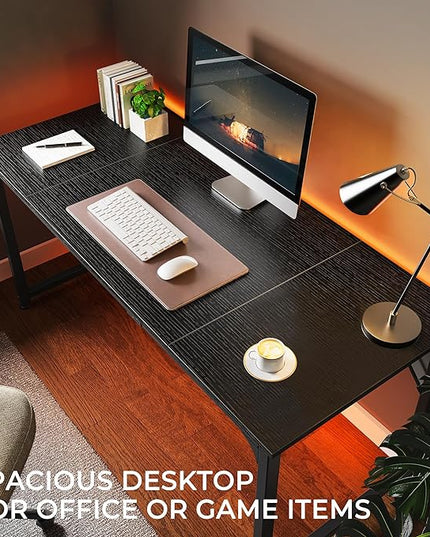 Computer Desk, 63 Inch Office Desk, Gaming Desk with Storage, Writing Desk Work Desk for Home Office, Study, Modern Simple Desk, Large Legroom, Metal Frame, Black - LeafyLoom