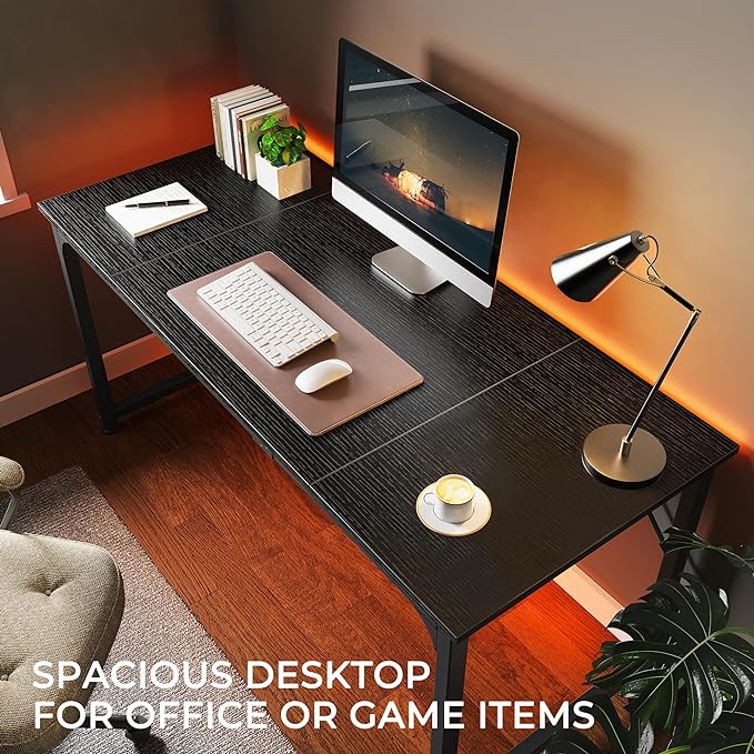 Computer Desk, 63 Inch Office Desk, Gaming Desk with Storage, Writing Desk Work Desk for Home Office, Study, Modern Simple Desk, Large Legroom, Metal Frame, Black - LeafyLoom