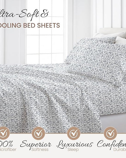 Linen Market 4 Piece Queen Bedding Sheet Set (Navy Vines) - Sleep Better Than Ever with These Ultra-Soft & Cooling Bed Sheets for Your Queen Size Bed - Deep Pocket Fits 16" Mattress - LeafyLoom