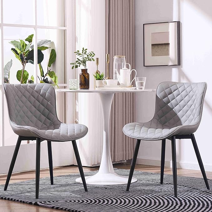 Kidol & Shellder Gray Dining Chairs Modern Upholstered Dining Room Chairs Leather Armless Chairs Set of 2 for Living Room Kitchen Bedroom, 3 Mins Quick Assembly - LeafyLoom
