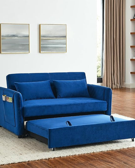 Modern Convertible Loveseat Sofa Bed, Compact Functional Love Seat,Comfy Velvet Sleeper Sofabed 3 in1 Recliner Sofa&Couch with Removable Side Pockets for Small Space Living Room/Guest Room - LeafyLoom