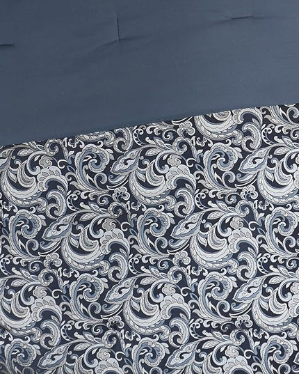 Madison Park Essentials Brystol 24 Piece Room in a Bag Faux Silk Comforter Jacquard Paisley Design Matching Curtains Down Alternative All Season Bedding-Set, King(104 in x 92 in), Navy 24 Piece - LeafyLoom