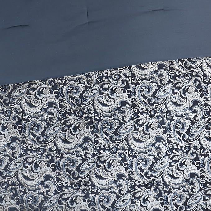 Madison Park Essentials Brystol 24 Piece Room in a Bag Faux Silk Comforter Jacquard Paisley Design Matching Curtains Down Alternative All Season Bedding-Set, King(104 in x 92 in), Navy 24 Piece - LeafyLoom