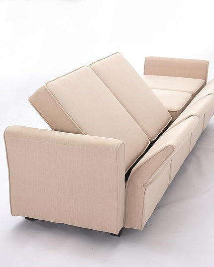 Modern Chenille Fabric U-Shaped 6 Seat Sectional Sleeper Couch with Reversible Chaise Modular Sofa with Storage, Large, Beige - LeafyLoom