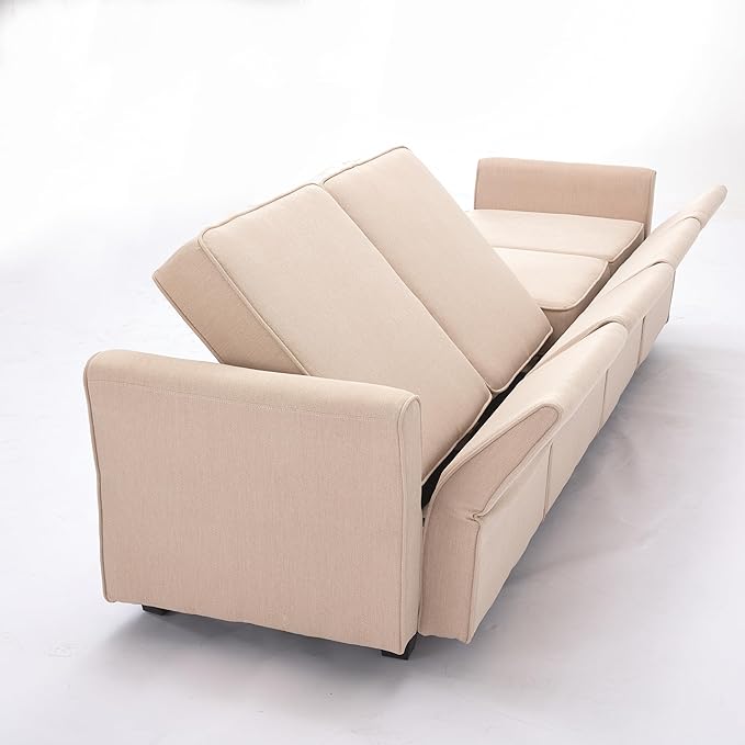 Modern Chenille Fabric U-Shaped 6 Seat Sectional Sleeper Couch with Reversible Chaise Modular Sofa with Storage, Large, Beige - LeafyLoom