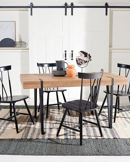 SAFAVIEH Home Collection Alyssa Mid-Century Rustic Industrial Brown Dining Room Table DTB7000D, 0, Natural/Black - LeafyLoom