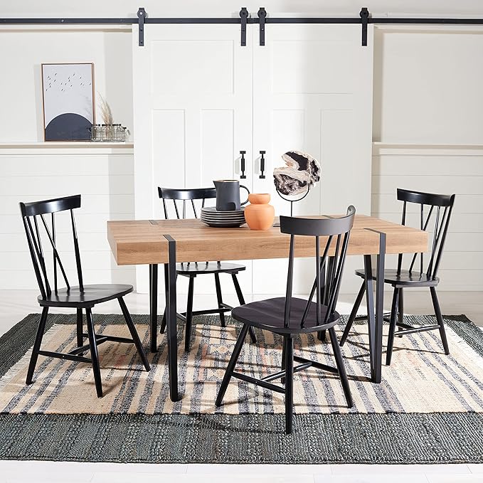 SAFAVIEH Home Collection Alyssa Mid-Century Rustic Industrial Brown Dining Room Table DTB7000D, 0, Natural/Black - LeafyLoom