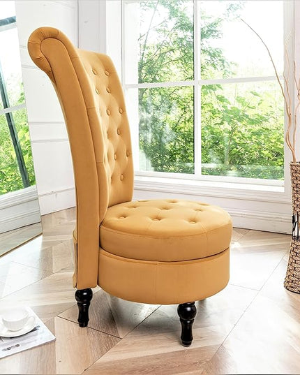Mustard Yellow Velvet Accent Chair with Storage and Luxurious Upholstery, Retro Design and Versatile Usage for Livingroom, Bedroom, Lounge and Office - LeafyLoom