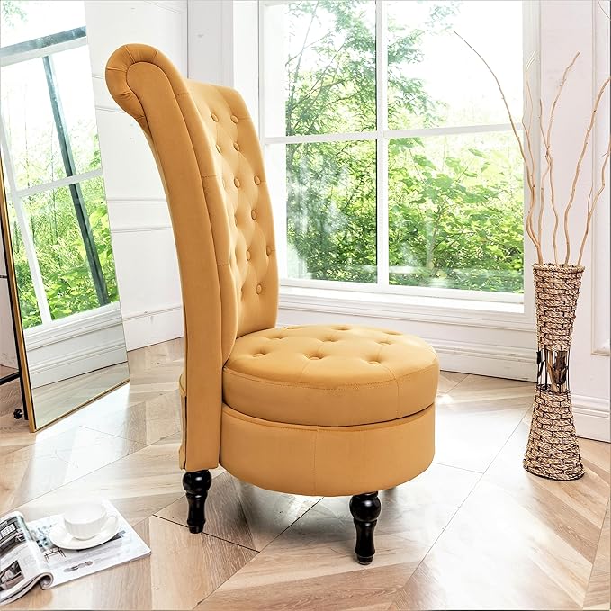 Mustard Yellow Velvet Accent Chair with Storage and Luxurious Upholstery, Retro Design and Versatile Usage for Livingroom, Bedroom, Lounge and Office - LeafyLoom