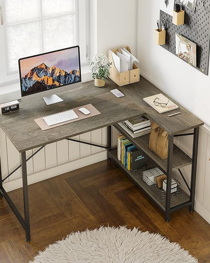 Bestier Small L Shaped Desk with Storage Shelves 47 Inch Corner Computer Desk Writing Study Table for Home Office Small Space, Gray - LeafyLoom