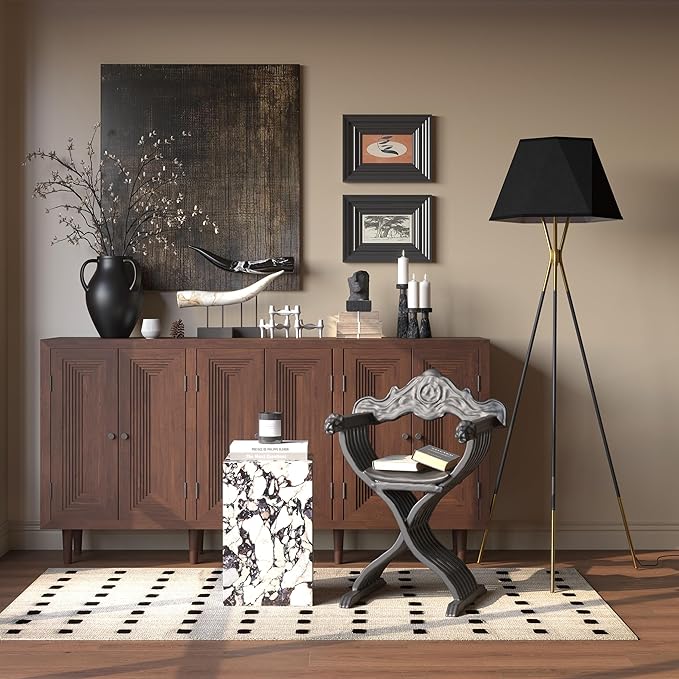 Inlight 65" Modern 1-Light Black and Gold Tripod Floor Lamp with Geometric Design Shade and Black Metal Legs, Bulb Not Included, IN-0808-1-BK - LeafyLoom