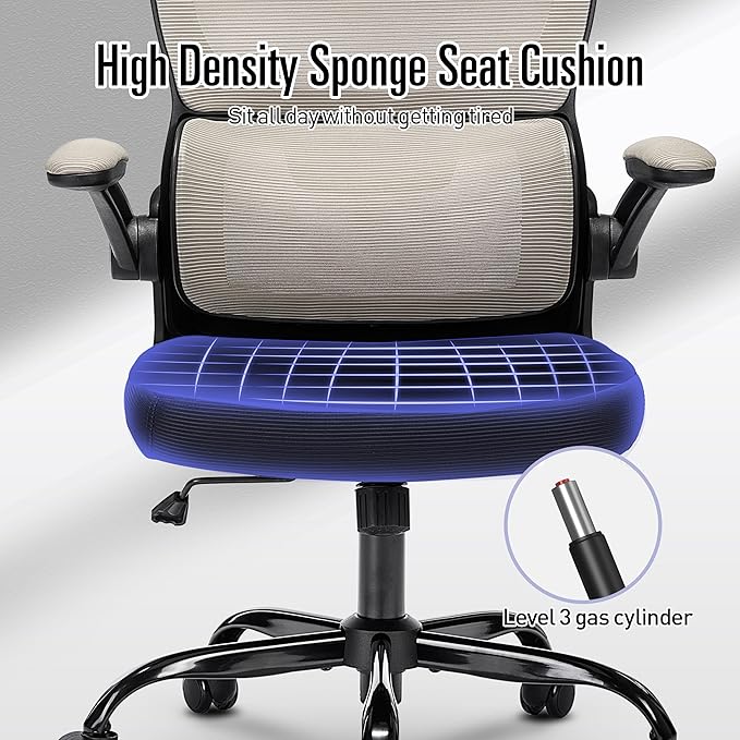 Office Chair, Ergonomic Office Chair Desk Chair with Headrest, High Back Mesh Computer Chairs for Home Office with Adjustable Back Support, 350lbs Comfortable Gray Office Chair, Tilt Lock - LeafyLoom