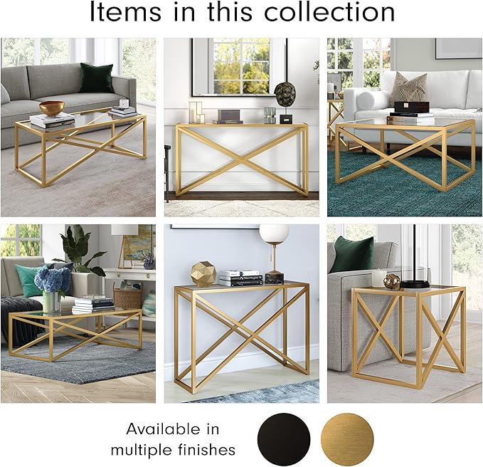 Calix 46'' Wide Rectangular Coffee Table in Brass - LeafyLoom