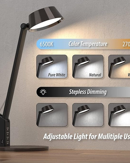 LED Desk Lamp with USB Charging Port, Home Office Desk Lamp Touch Control Dimmable Table Lamp with 3 Color Modes, Eye Caring LED Lamp for Study, Reading, Work (Copper) - LeafyLoom