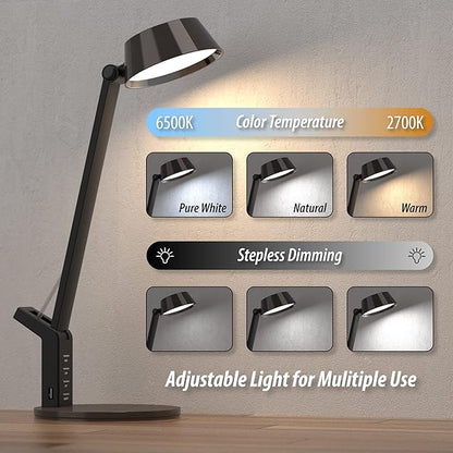 LED Desk Lamp with USB Charging Port, Home Office Desk Lamp Touch Control Dimmable Table Lamp with 3 Color Modes, Eye Caring LED Lamp for Study, Reading, Work (Copper) - LeafyLoom