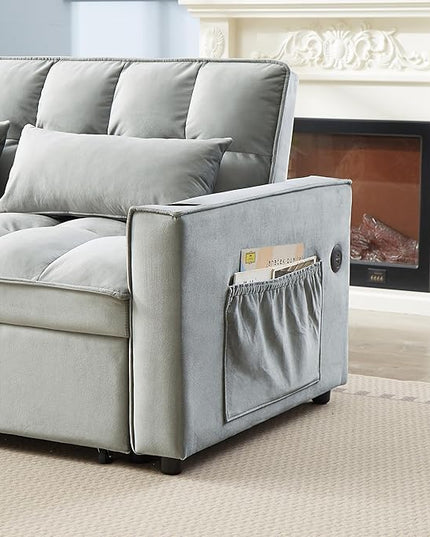 64" Oversized Loveseat Sofa Convertible Spacious Full Size Sleeper Sofabed with Pull Out Couch Bed,Cupholders,USB Charging Ports and Storage Pockets for Home Apartment Office Living Room - LeafyLoom