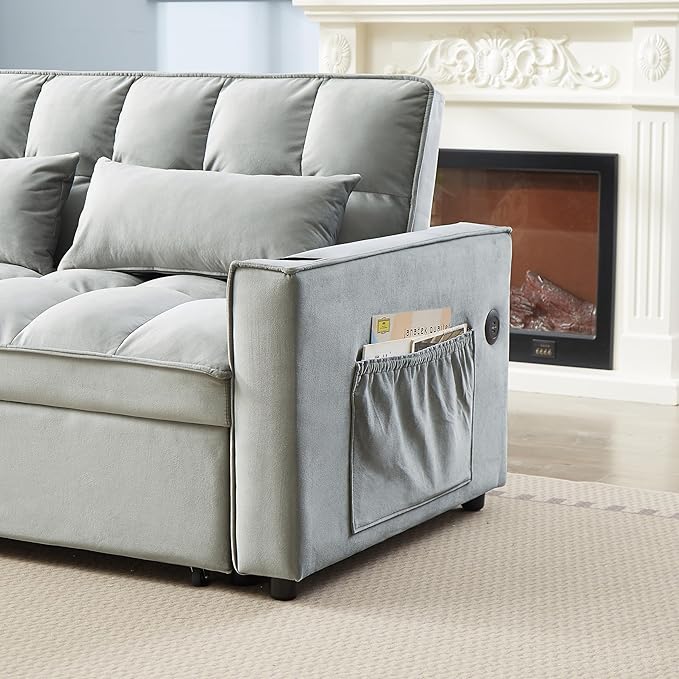 64" Oversized Loveseat Sofa Convertible Spacious Full Size Sleeper Sofabed with Pull Out Couch Bed,Cupholders,USB Charging Ports and Storage Pockets for Home Apartment Office Living Room - LeafyLoom