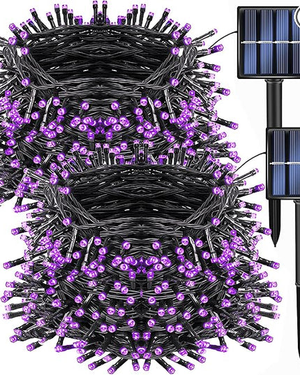 Dazzle Bright 2 Pack Total 400LED 132FT Halloween Solar String Outdoor Lights, Solar Powered with 8 Modes Waterproof Halloween Lights for Bedroom Patio Garden Tree Party Yard Decoration (Purple) DazzleBright