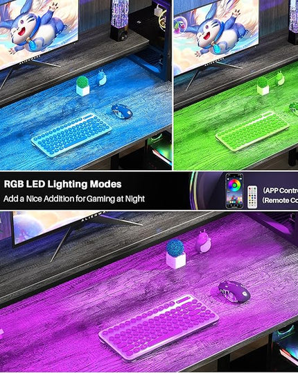 39.4'' Gaming Desk with LED and Storage Shelves, 39 Computer Desk with Long Monitor Stand, Small Desk for Small Space, Simple Study Student Writing Desk, Laptop Table for Home Office, Grey - LeafyLoom