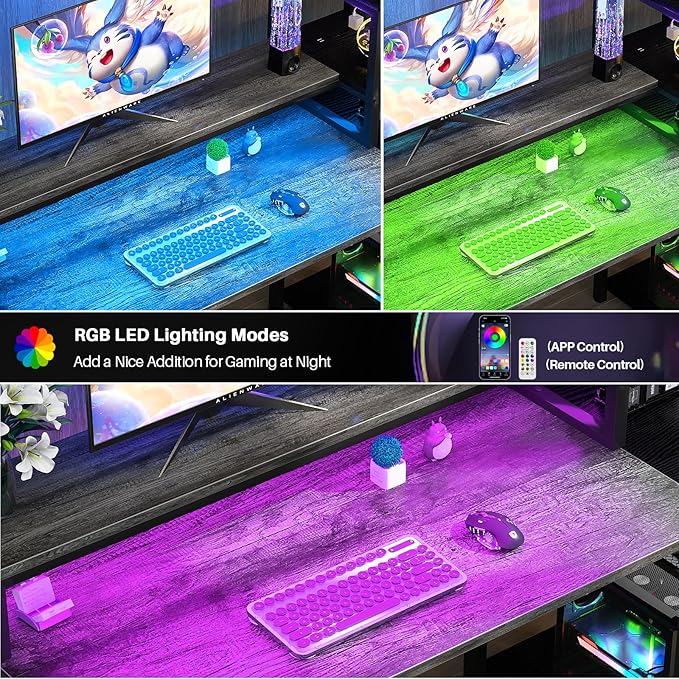 39.4'' Gaming Desk with LED and Storage Shelves, 39 Computer Desk with Long Monitor Stand, Small Desk for Small Space, Simple Study Student Writing Desk, Laptop Table for Home Office, Grey - LeafyLoom