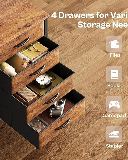63 Inch Computer Desk with 4 Drawers, Office Desk with Mesh Shelf, Gaming Desk, Large Storage, Writing Desk Work Desk for Home Office, Study, Bedroom, Work from Home, Rustic Brown - LeafyLoom