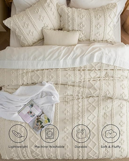 Bedsure Twin/Twin XL Comforter Set Dorm Bedding - Grey Boho Bedding Comforter Set, 2 Pieces Farmhouse Shabby Chic Embroidery Bed Set, Soft Jacquard Tufted Comforter for College - LeafyLoom
