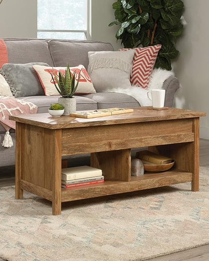 Sauder Cannery Bridge Lift Top Coffee Table, L: 43.15" x W: 19.45" x H: 19.02", Sindoori Mango finish - LeafyLoom