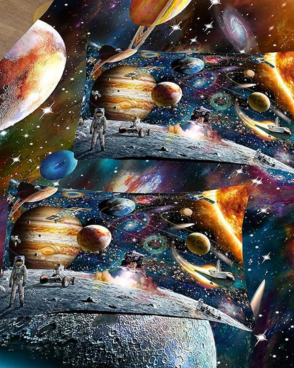 Tailor Shop 5 Pcs Outer Space Comforter Sets Queen Bed in A Bag for Teen Boys Kids,Galaxy Bedding Set with Space Sheets Fitted Bed Sheet (1 Comforter, 1 Flat Sheet, 1 Fitted Sheet, 2 Pillowcases) - LeafyLoom