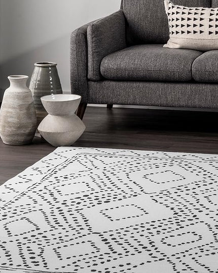 nuLOOM Mila Machine Washable Diamond Trellis Ultra Thin Runner Rug, 2' 6" x 6', White - LeafyLoom