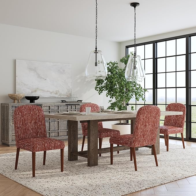 HomePop Classic Parsons Dining Chairs, Red Rust Chenille Woven (Single Pack) - LeafyLoom