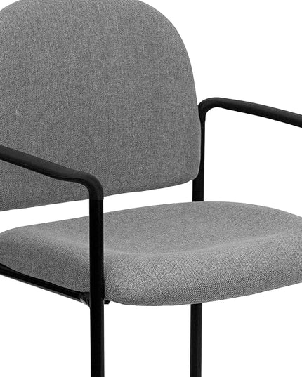 Flash Furniture Tiffany Comfort Gray Fabric Stackable Steel Side Reception Chair with Arms - LeafyLoom