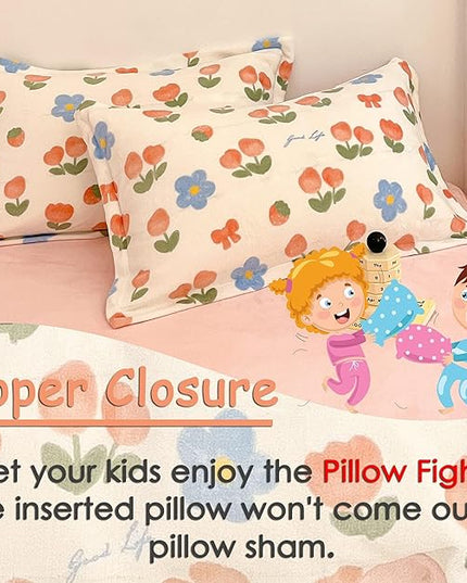 MorroMorn Pink Duvet Cover Queen, Pink Bed Set Tulips Floral Bedding Sets, Plush Fluffy Comforter Covers Set, Down Alternative Blanket Ultra Soft for Girls Kids Teen Women Full Double Size - LeafyLoom