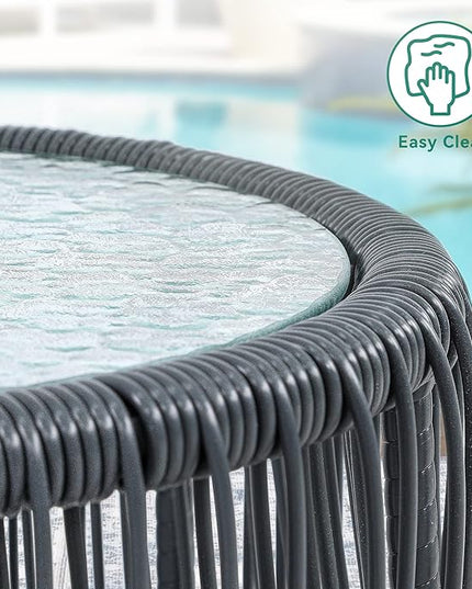 YITAHOME 3-Piece Outdoor Patio Furniture Wicker Bistro Set, All-Weather Rattan Conversation Chairs for Backyard, Balcony and Deck with Soft Cushions, Glass Side Table (Gray+Navy Blue) - LeafyLoom