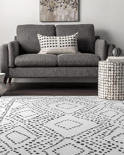 nuLOOM Mila Machine Washable Diamond Trellis Ultra Thin Runner Rug, 2' 6" x 6', White - LeafyLoom