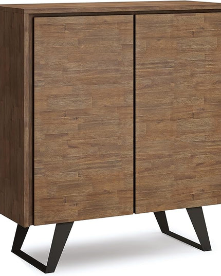 SIMPLIHOME Lowry SOLID ACACIA WOOD and Metal 39 Inch Wide Modern Industrial Medium Storage Cabinet in Rustic Natural Aged Brown, For the Living Room, Entryway and Family Room - LeafyLoom